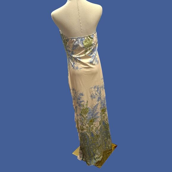 Y2K Strapless Floral Print Maxi Dress Ruffle Slit Cottagecore Boho Festival Sz L - Picture 5 of 16